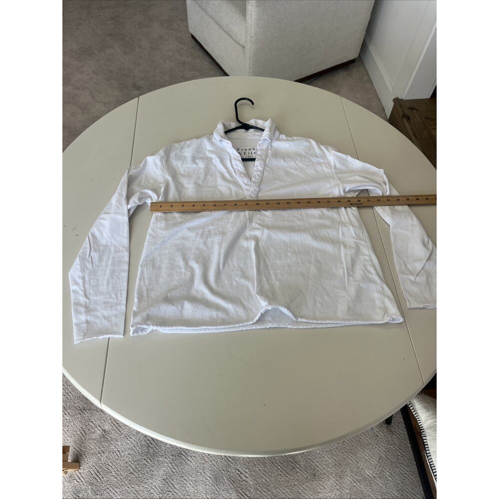 Frank & Eileen Patrick Popover Henley White Size Small Raw Hem Coastal Basic - Picture 8 of 12